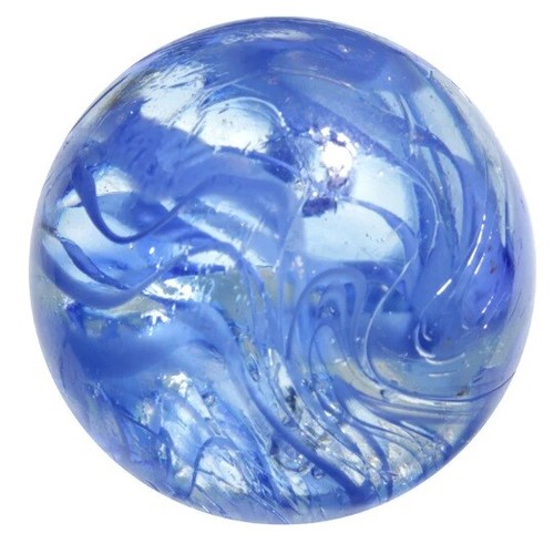 25mm "Spaghetti" Glass Shooter 1 inch Marbles Pack of 5 Clear w/ Blue Swirls - Picture 5 of 5