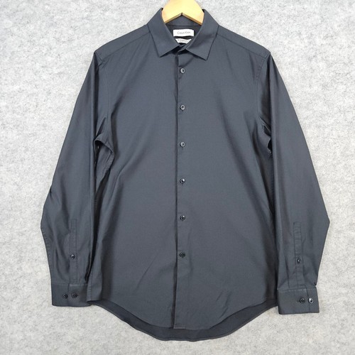 Calvin Klein Men's Black Textured Dress Shirt Size M 15-15 1/2 - 32/33 Slim Fit