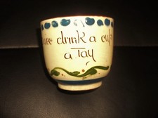 VINTAGE DEVON MOTTO WARE POTTERY SCANDY DESIGN CUP DRINK A TAY TLC DAMAGED
