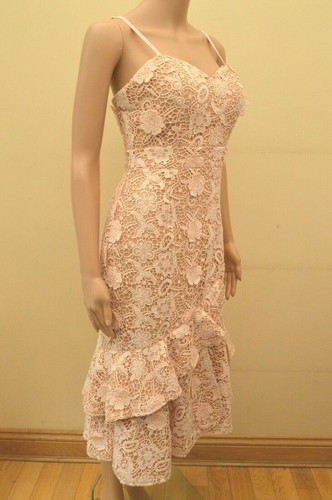 New Jarlo Nude Pink Floral Crochet Lace Midi Dress UK 10 12 rrp £140 - Picture 4 of 7
