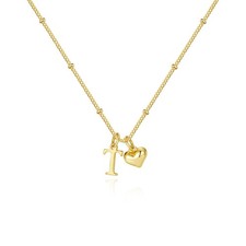 M MOOHAM Initial Necklaces for Women Trendy - 14K Gold Plated Dainty Heart T