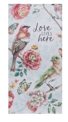 Floral Garden Butterfly Birds Love Lives Here Dual Purpose Kitchen Dish Towel