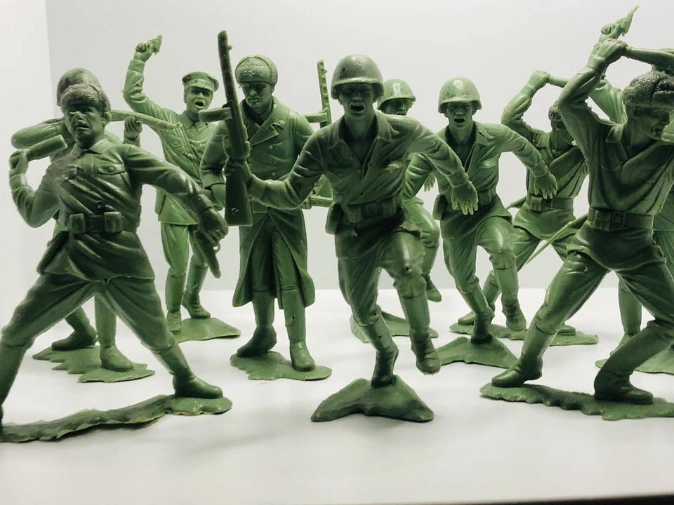 Diez 1963 Louis Marx 5" plástico verde Segunda Guerra Mundial soldados militares estadounidenses USMC marines USGI Foto 2 de 4