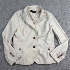 Talbots Jacket 12 Petite Beige 2 Button Cotton Stretch Blazer Flaw