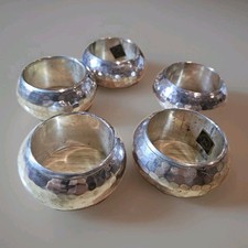 5) Hammered Silverplate Napkin Rings Made in India MCM Luxe Dinner Party Classic