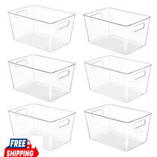 6 Pack Clear Storage Bins, Pantry Organizer Bins with Handle, Large BPA-free