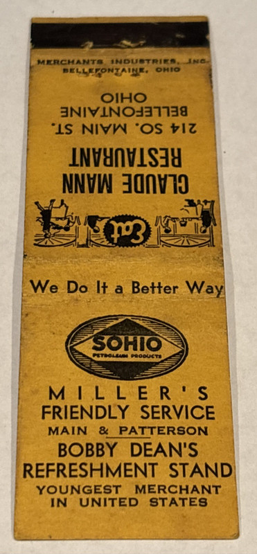 Vintage Ohio gas station matchbook cover Bellefontaine Ohio