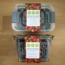 2 x Fridge Container With Removable Basket Bpa Free Sealable Air Vents New