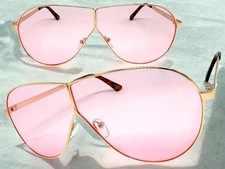 Oversized Modern Retro Shield Party Raver Club SUN GLASSES Gold Frame Pink Lens