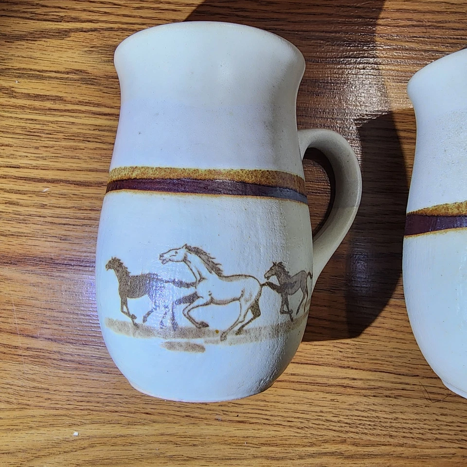 Juego De Colección De 2 Tazas De Café De Cerámica De Gres Otagiri Caballos Salvajes Occidentales Foto 3 de 4