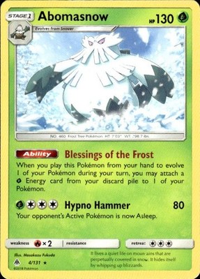 Pokemon Abomasnow SM - Forbidden Light 4/131 Light Play LP+ or Better