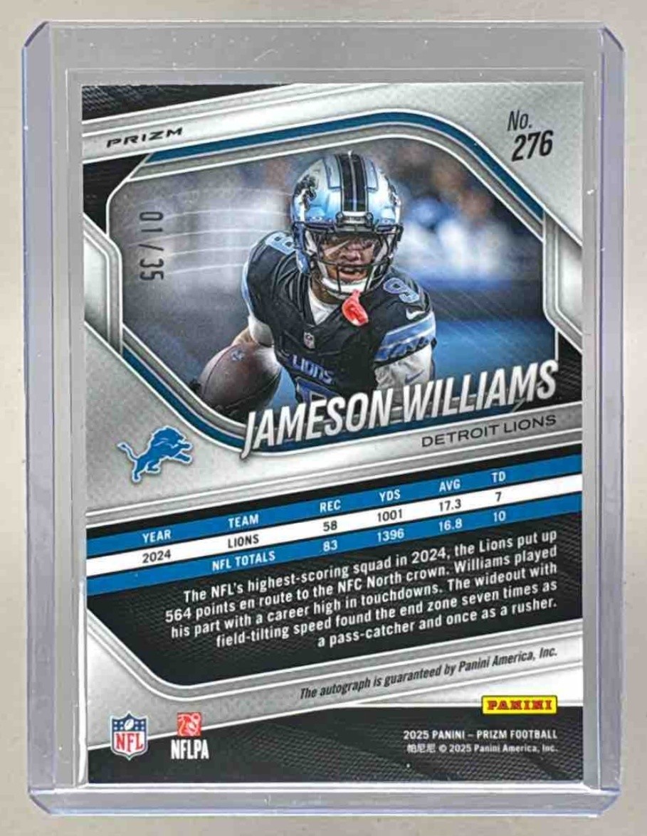 2025 Panini Prizm - Jameson Williams #276 Blue Shimmer Prizm /35