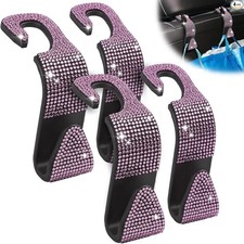 Sparkling Car Seat Hooks, 4 Pack, Pink Purse Holder for Headrest,Pink Diamond