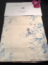 CABBAGES & ROSES Curtain Panel Drapes 50 x 84 Constance Blue Floral Natural 2 PC