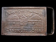 IA13129 VINTAGE 1970s COLORADO STATE PENITENTIARY BRASS PLATED BUCKLE