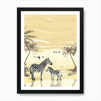 Zebras On The Beach Vector Art Prin Framed Wall Art Poster Canvas Print Picture