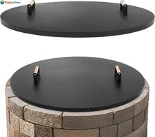 Fire Pit Lid Round 38" - Metal Firepits Cover with Wooden Handles for Patio ... 