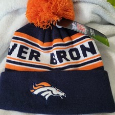 Team Apparel Kids Denver Broncos NFL Pom Knit Hat Navy/Orange/White