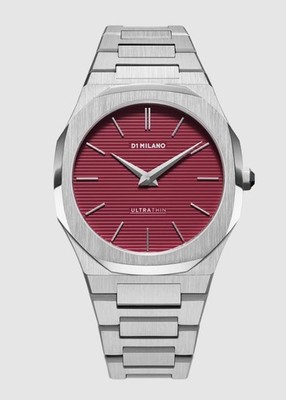 D1 MILANO ULTRADÜNNE UNISEX UHR EDELSTAHL BORDEAUX ROT UTBJ11 UVP 325£ AD