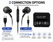 USB-C/3.5mm Jack Earbuds Earphones Stereo Braided Cable with Mic for OEM Samsung