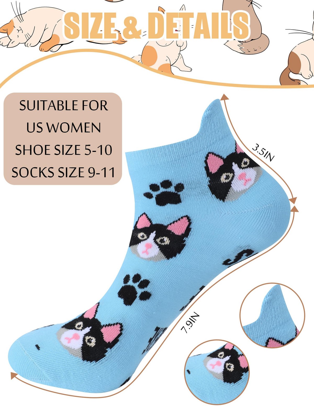 ShinyMatch 10 Pairs Novelty Cat Socks for Women Girls Cute Animal Ankle Socks... thumbnail 4