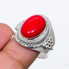 Red Coral Gemstone Handmade 925 Sterling Silver Jewelry All Size Ring For Gift