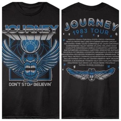 Journey T-Shirt 1983 World Tour Rock Music Band DON'T STOP Mens Official Black