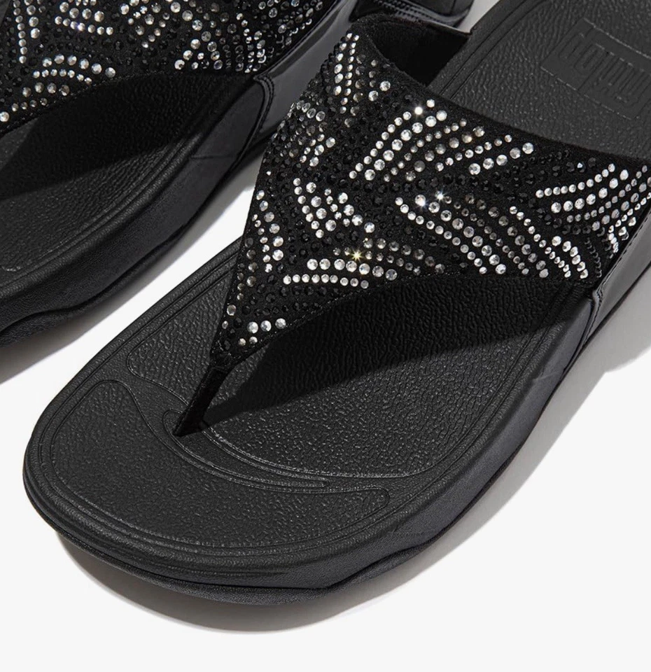 FitFlop Womens Black Sandal Lulu Crystal Feather NEW WIDER fitting Sz 7 - Image 2 of 4