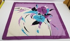 Glentex Italy scarf floral purple blue cream white large vintage 30.5"x30"