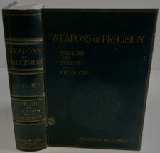 Antique ca 1925 Book-Shaped Tin BURROUGHS WELLCOME & CO. "WEAPONS OF PRECISION"