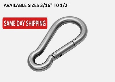 Sizes 3/16''-1/2'' Carabiner Clip Snap Hook Spring Loaded Steel Karabiner Carbine