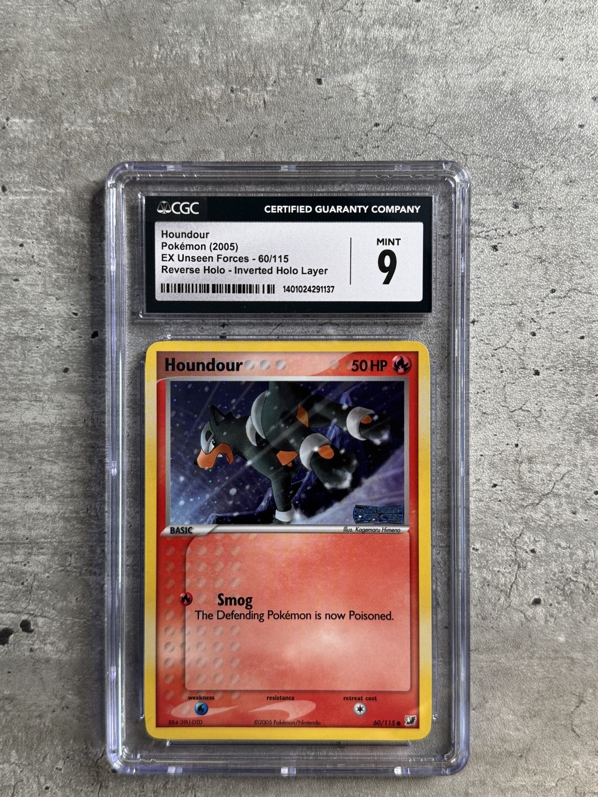 Pokemon Card Houndour Rev Holo CGC 9 Mint, EX Unseen Forces 60/115, 2005