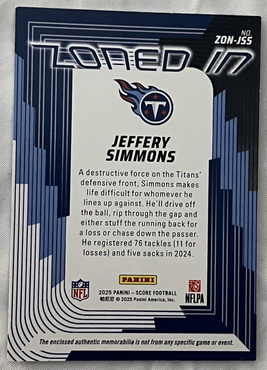 2025 Panini Score - Zoned In Patch - Jeffery Simmons #ZON-JSS | eBay