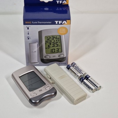 TFA Dostmann 30.3016.54 Wave Funk-Thermometer Silber Funkuhr Thermometer