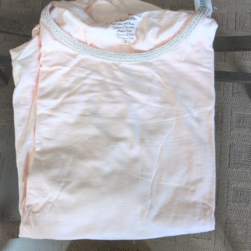 #3 - Chico's Pink Knit Cotton Camisole Braided Neck Trim Scoop Neck Size 3