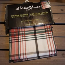 NWT Eddie Bauer Home 72" X 72" Red and Green White Plaid Shower Curtain