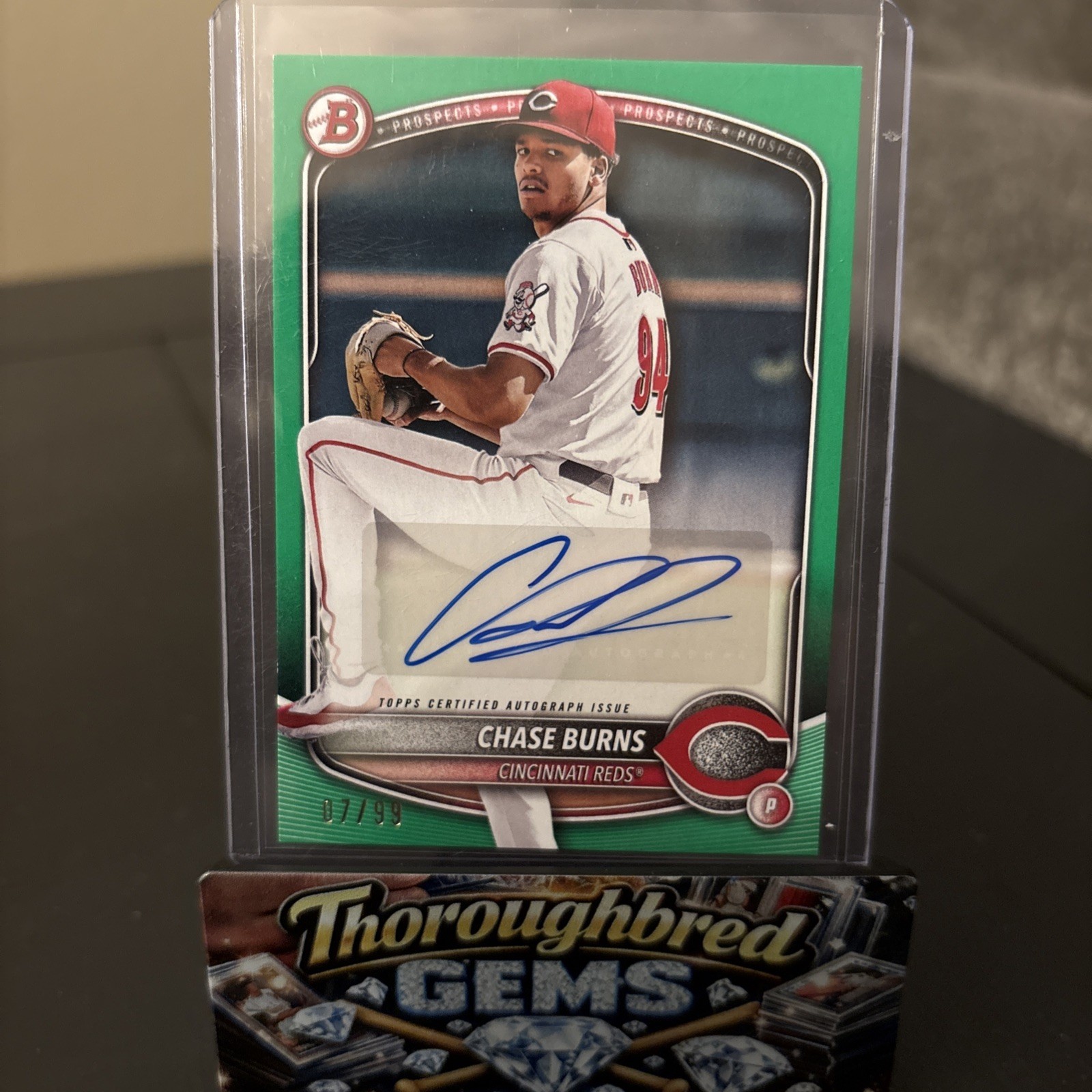 Chase Burns 2025 Bowman - Prospect Autographs Green #/99 BPA-CB