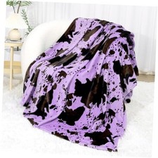 Soft Fleece Blanket Throw Size 50" x 60" 130 x 150 cm Purple Back Cow Blanket