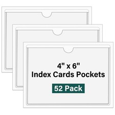 52 Pack Clear Adhesive 4" x 6" Index Card Pockets With Top Open, Plastic Card...
