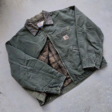 Vtg 2000s Carhartt J97 MOS Detroit Canvas Jacket 2XL Blanket Lined Moss Green