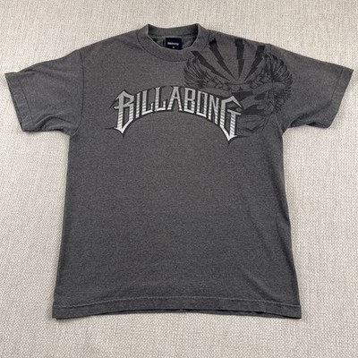 Y2K Billabong T Shirt Mens Medium M Gray Short Sleeve Surf Skate Logo Spell Out