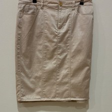 Beige Twill Button Closure Knee Length Straight Pencil Skirt Pockets Size