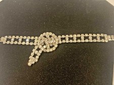 Vtg Silver Tone Metal Adjustable 2 Row RHINESTONE Belt Bridal Sash w Buckle
