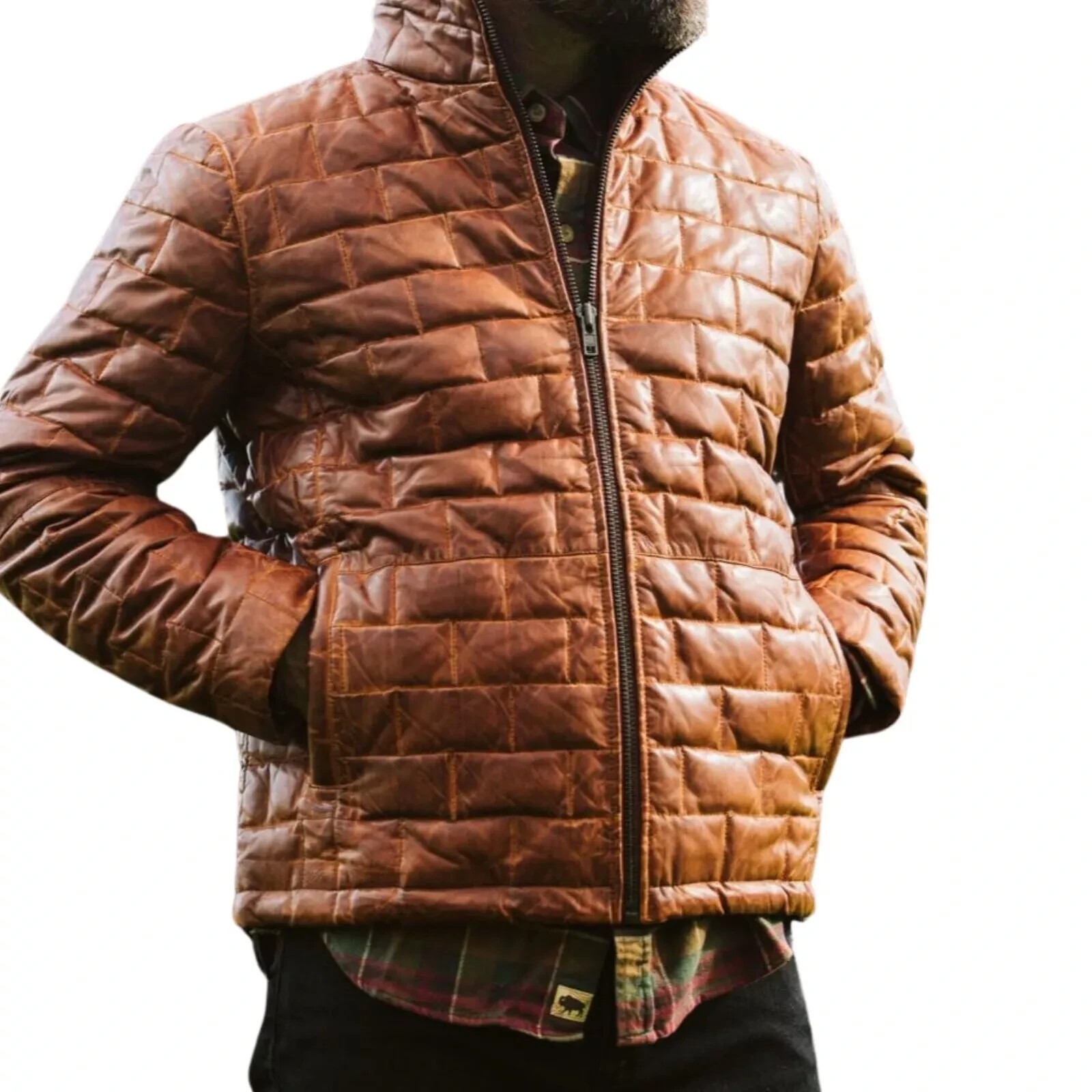 Men’s Lambskin Quilted Down Puffer Jacket for Winter Warmth