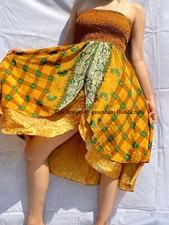 Indian Handmade Vintage Recycle Sari Silk Maxi Beach Sundress Boho Gypsy Dress