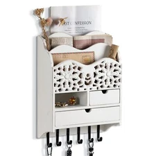 3-Slot Mail Sorter Organizer Wall Mount with 6 Key Hooks Key Holder for Wall ...
