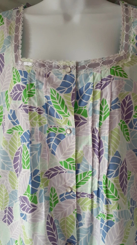 Camisón plumero azul púrpura K Mart bata pantorrilla manga gorra bolsillos mediano 42" busto Foto 3 de 4