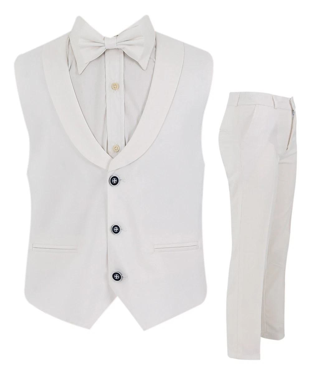 Baby Boy Communion Waistcoat Suit Christening Linen Cotton White 3