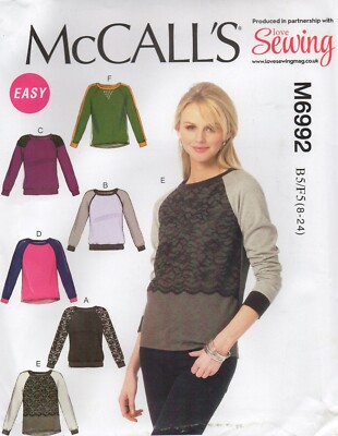 McCalls Schnittmuster 6992 EASY Sweatshirt Oberteil für Strickstoff Gr. 8 - 24 NEU