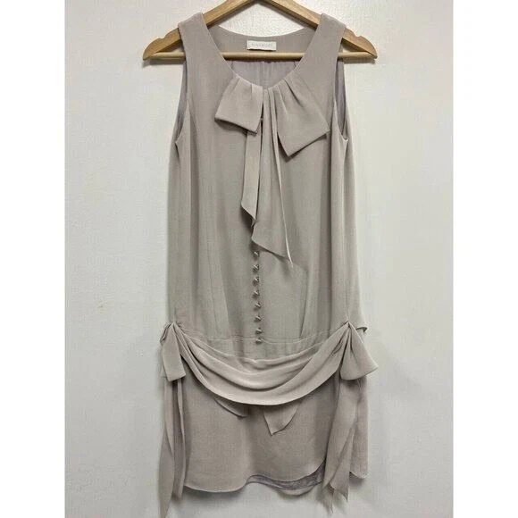 Nina Ricci Women silk drop waist grey dress Sleeve Length Sz 32 Italy lagenlook - Image 3 of 4